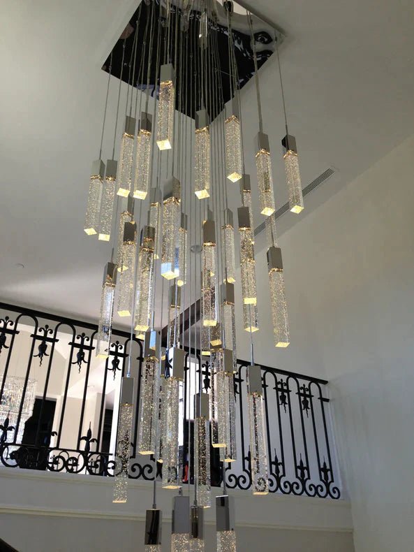Light Luxury Glacier Bubble Crystsal Chandelier in Gold/Chrome/Black Finish for Staircase/Foyer - Square Canopy/13 Lights/L19.68"*W19.68"*H118.1"ChromeBlushlighting