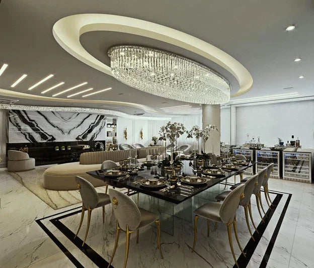 Light Luxury Round/Oval Flush Mount Crystal Chandelier-Chandeliers-Blushlighting-Blushlighting