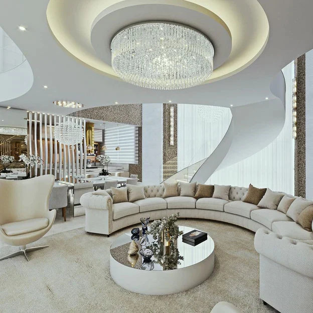 Light Luxury Round/Oval Flush Mount Crystal Chandelier-Chandeliers-Blushlighting-Blushlighting