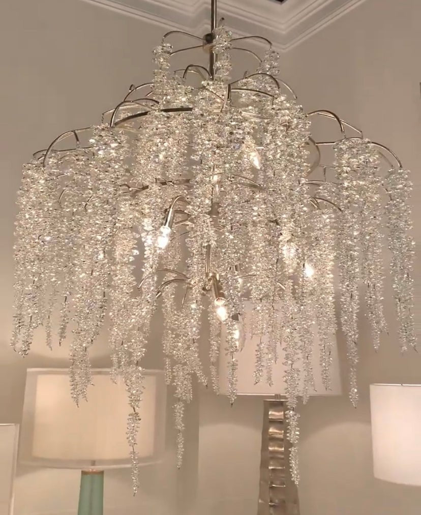 Light Luxury Silver Flower Branch Chandelier with Icicle Details for Bedroom Dining Room and Hallway - 9 Lights/D 23.6"*H 27.8"Warm LightBlushlighting