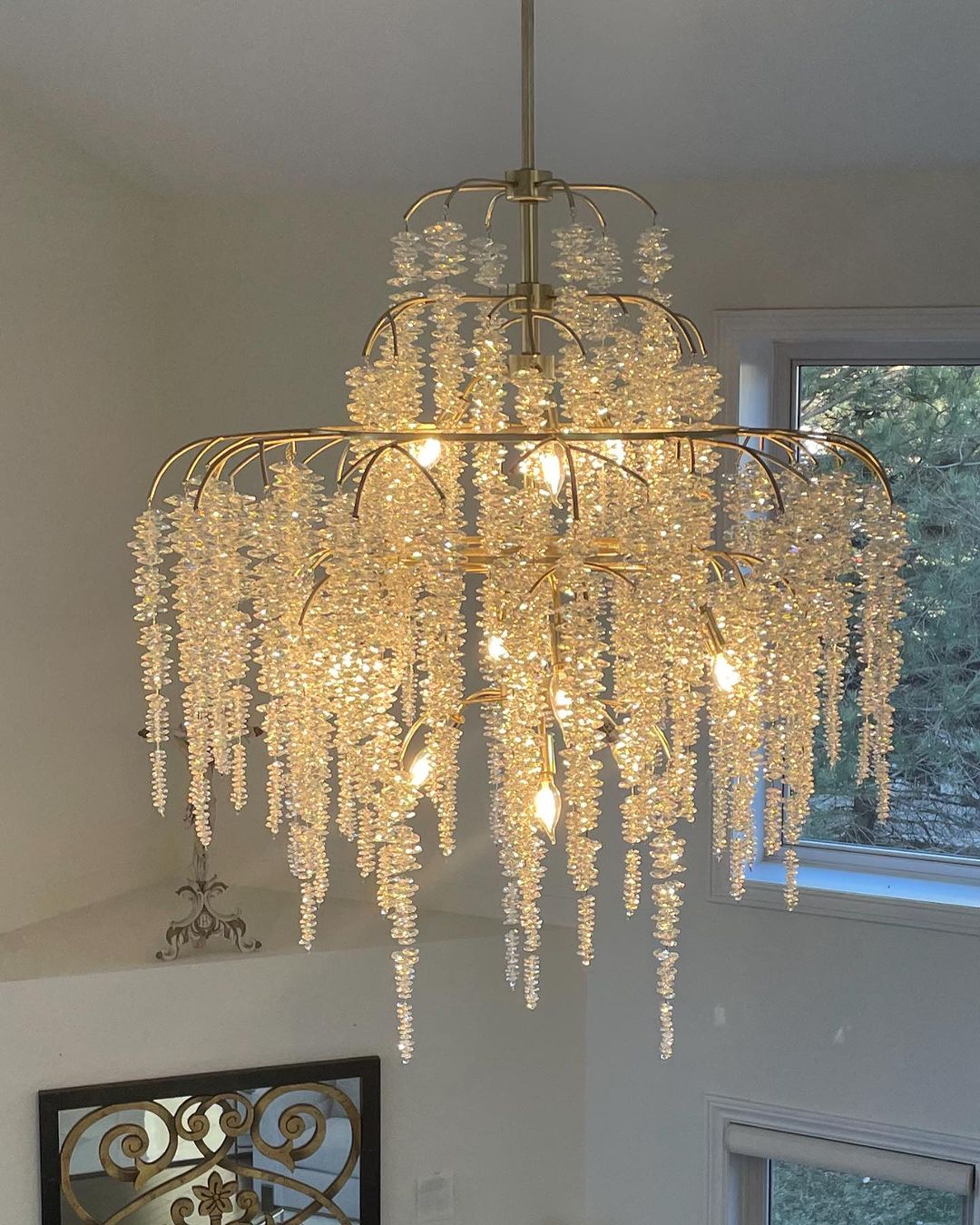 Light Luxury Silver Flower Branch Chandelier with Icicle Details for Bedroom Dining Room and Hallway - 9 Lights/D 23.6"*H 27.8"Warm LightBlushlighting