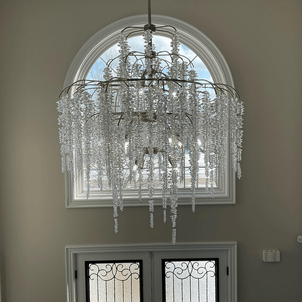 Light Luxury Silver Flower Branch Chandelier with Icicle Details for Bedroom Dining Room and Hallway - 9 Lights/D 23.6"*H 27.8"Warm LightBlushlighting