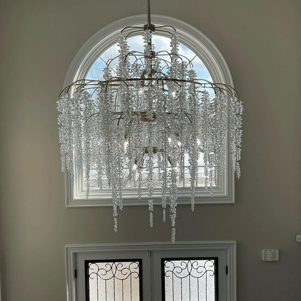 Large Transparent metal frame Light Luxury Elegant Sliver Flower Branch Chandelier For Living/Dinning/Bedroom Room/Hallway