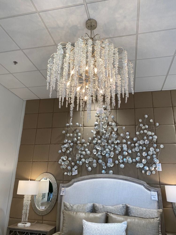Light Luxury Silver Flower Branch Chandelier with Icicle Details for Bedroom Dining Room and Hallway - 9 Lights/D 23.6"*H 27.8"Warm LightBlushlighting