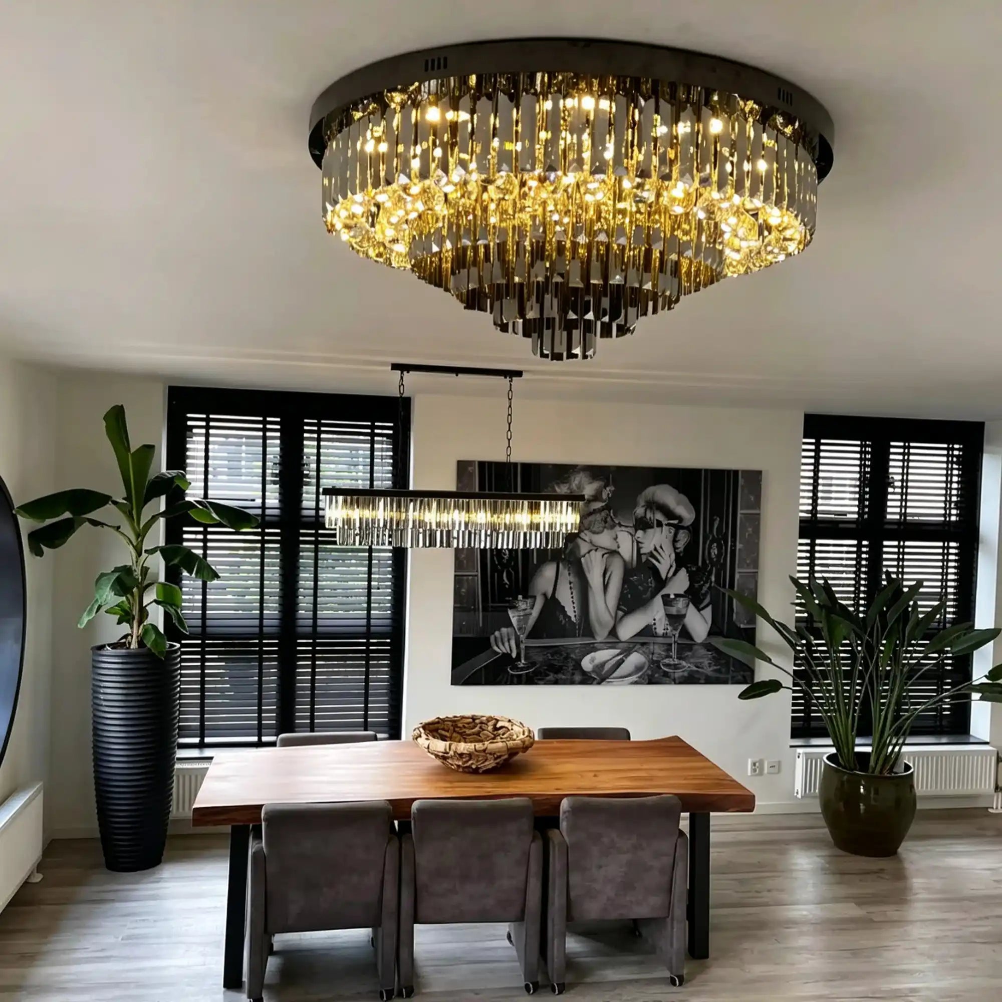 Light Luxury Smoke Gray Round Crystal Flush Mount - D59.28''*H23.8''/107.6kgWarm LightBlushlighting