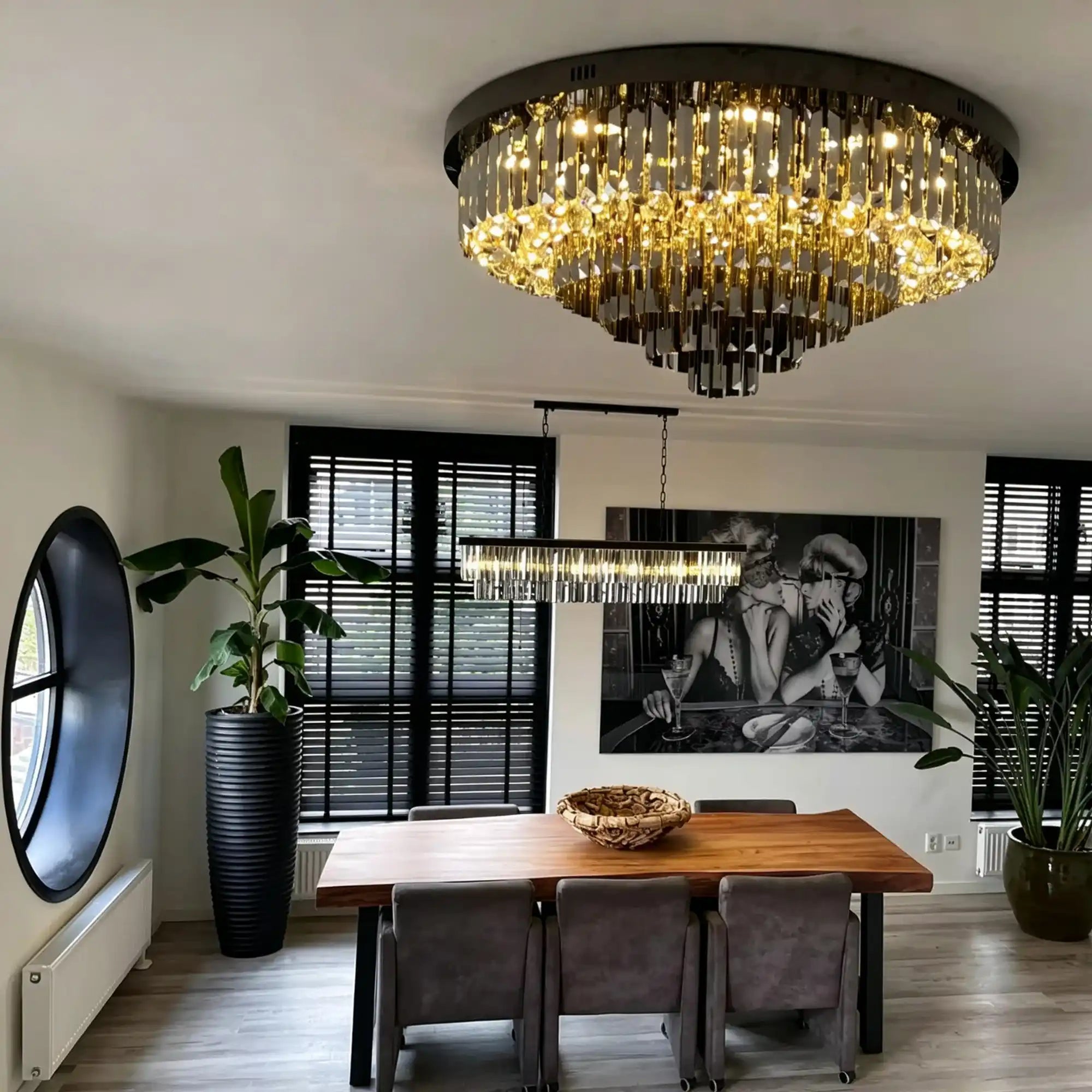 Light Luxury Smoke Gray Round Crystal Flush Mount - D59.28''*H23.8''/107.6kgWarm LightBlushlighting