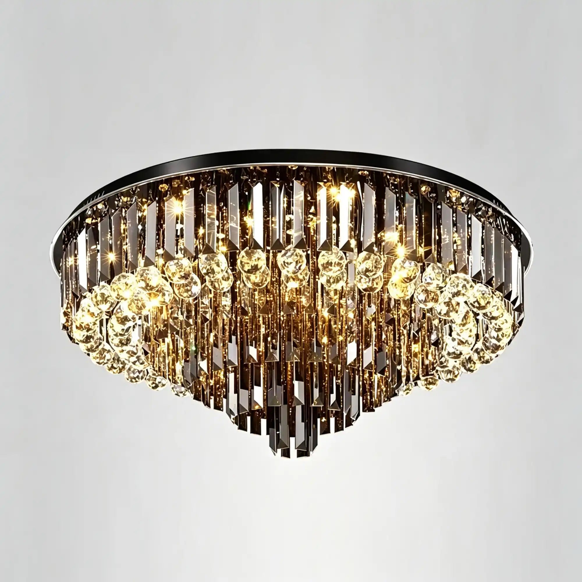 Light Luxury Smoke Gray Round Crystal Flush Mount - D59.28''*H23.8''/107.6kgWarm LightBlushlighting