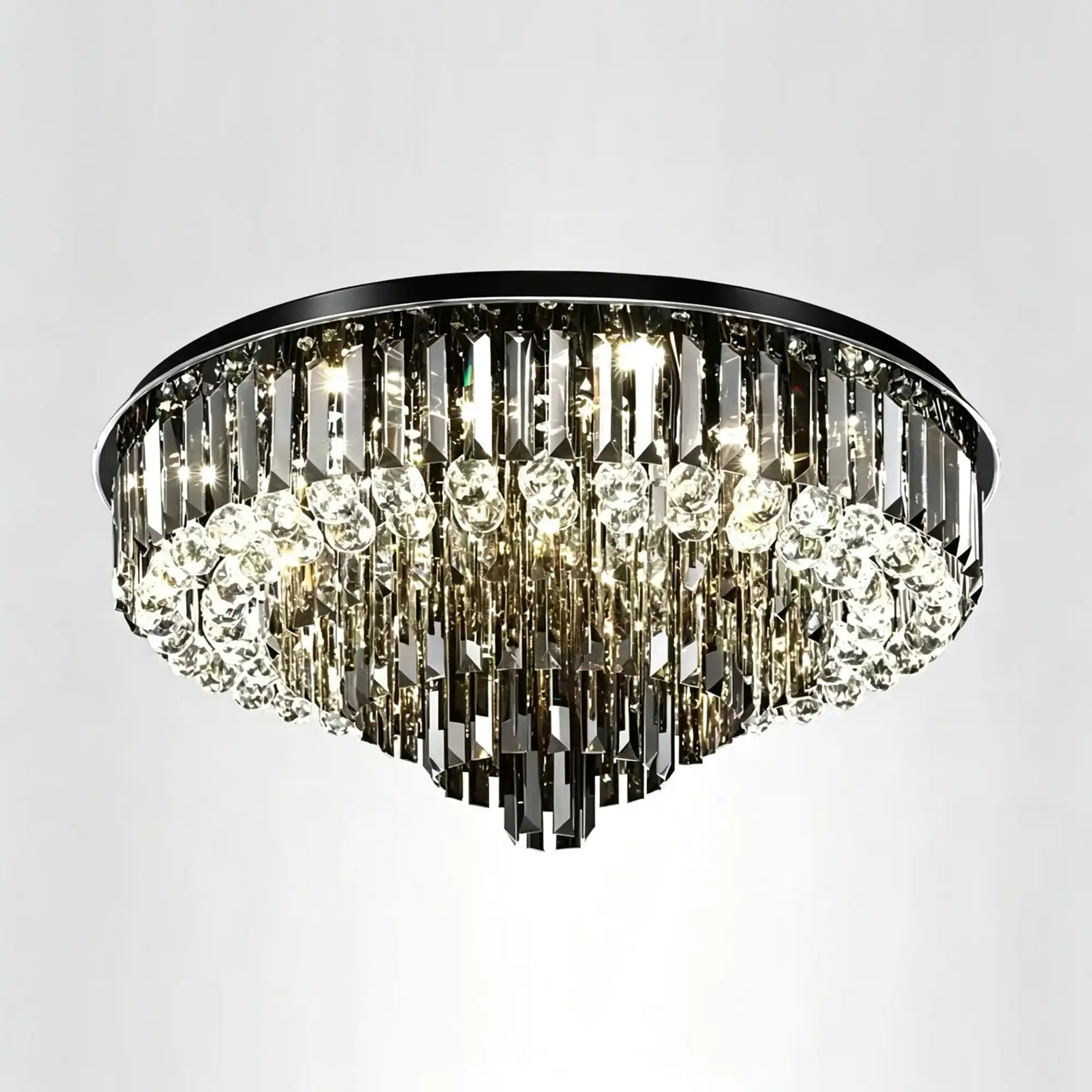Light Luxury Smoke Gray Round Crystal Flush Mount - D59.28''*H23.8''/107.6kgWarm LightBlushlighting