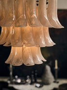 Lonso Taupe Mid-Century Brass & Glass Chandelier – Vintage Glam