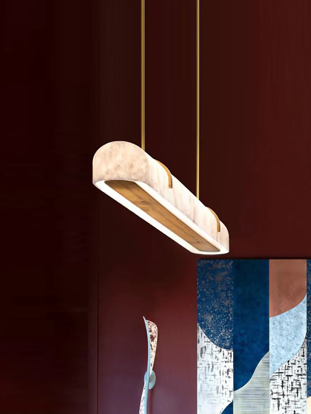 Linear Alabaster Chandelier, Kitchen Island Pendant Light - L 60cm x W 9cm x H 9cm / L 23.6″ x W 3.5″ x H 3.5″Brass & WhiteWarm LightBlushlighting