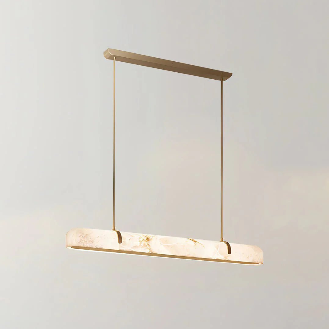 Linear Alabaster Chandelier, Kitchen Island Pendant Light - L 60cm x W 9cm x H 9cm / L 23.6″ x W 3.5″ x H 3.5″Brass & WhiteWarm LightBlushlighting