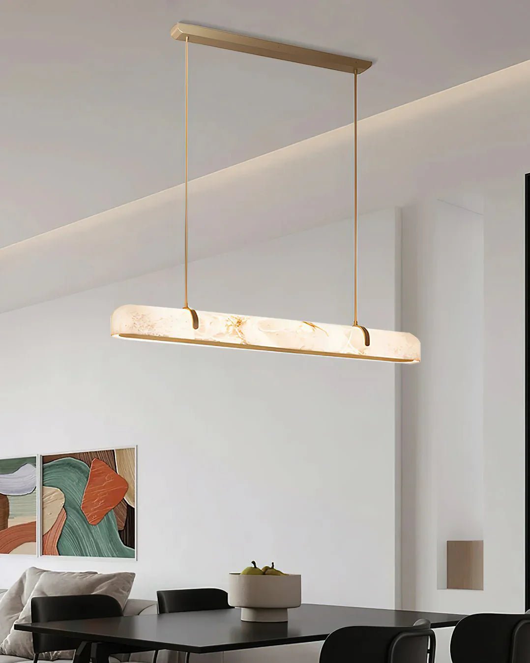 Linear Alabaster Chandelier, Kitchen Island Pendant Light - L 60cm x W 9cm x H 9cm / L 23.6″ x W 3.5″ x H 3.5″Brass & WhiteWarm LightBlushlighting