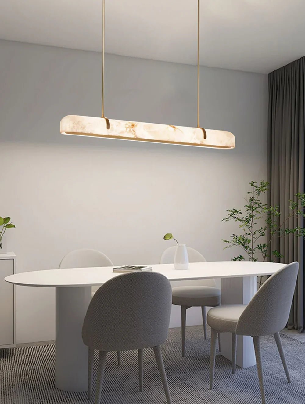 Linear Alabaster Chandelier, Kitchen Island Pendant Light - L 60cm x W 9cm x H 9cm / L 23.6″ x W 3.5″ x H 3.5″Brass & WhiteWarm LightBlushlighting