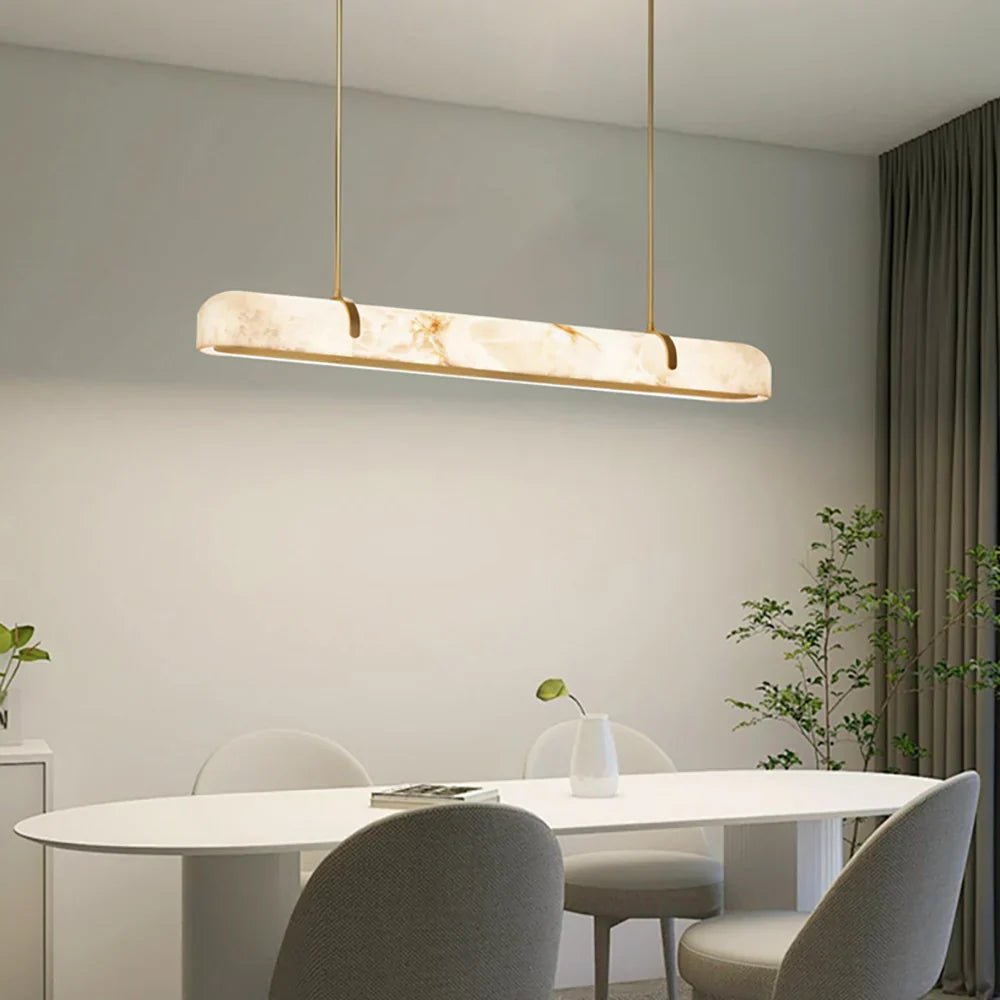 Linear Alabaster Chandelier, Kitchen Island Pendant Light - L 60cm x W 9cm x H 9cm / L 23.6″ x W 3.5″ x H 3.5″Brass & WhiteWarm LightBlushlighting