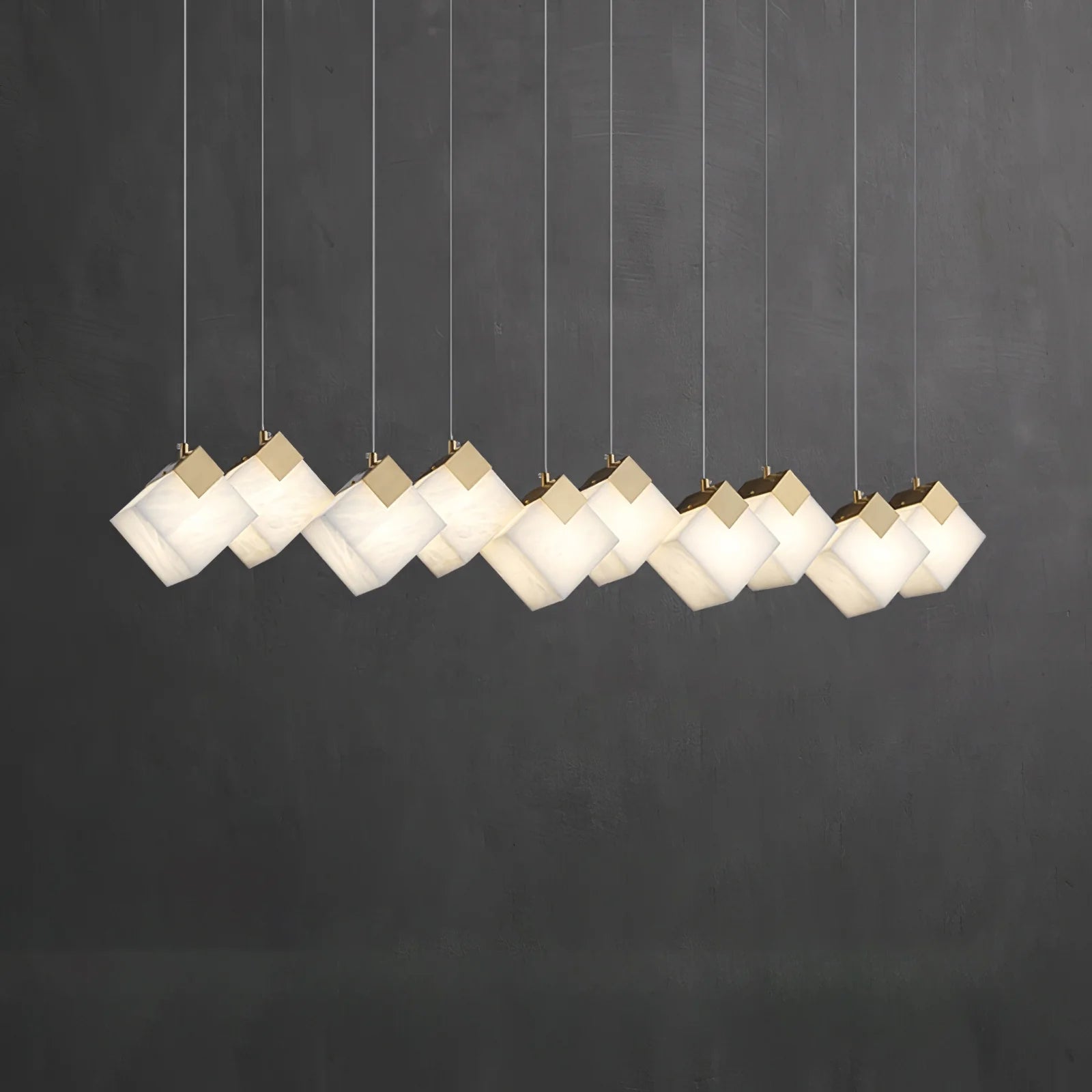 Linear Alabaster Cube Chandelier 6-Light Brass Island Pendant Light - 10-Lights ∅ 47.2" x H 3.9"Gold & WhiteBlushlighting