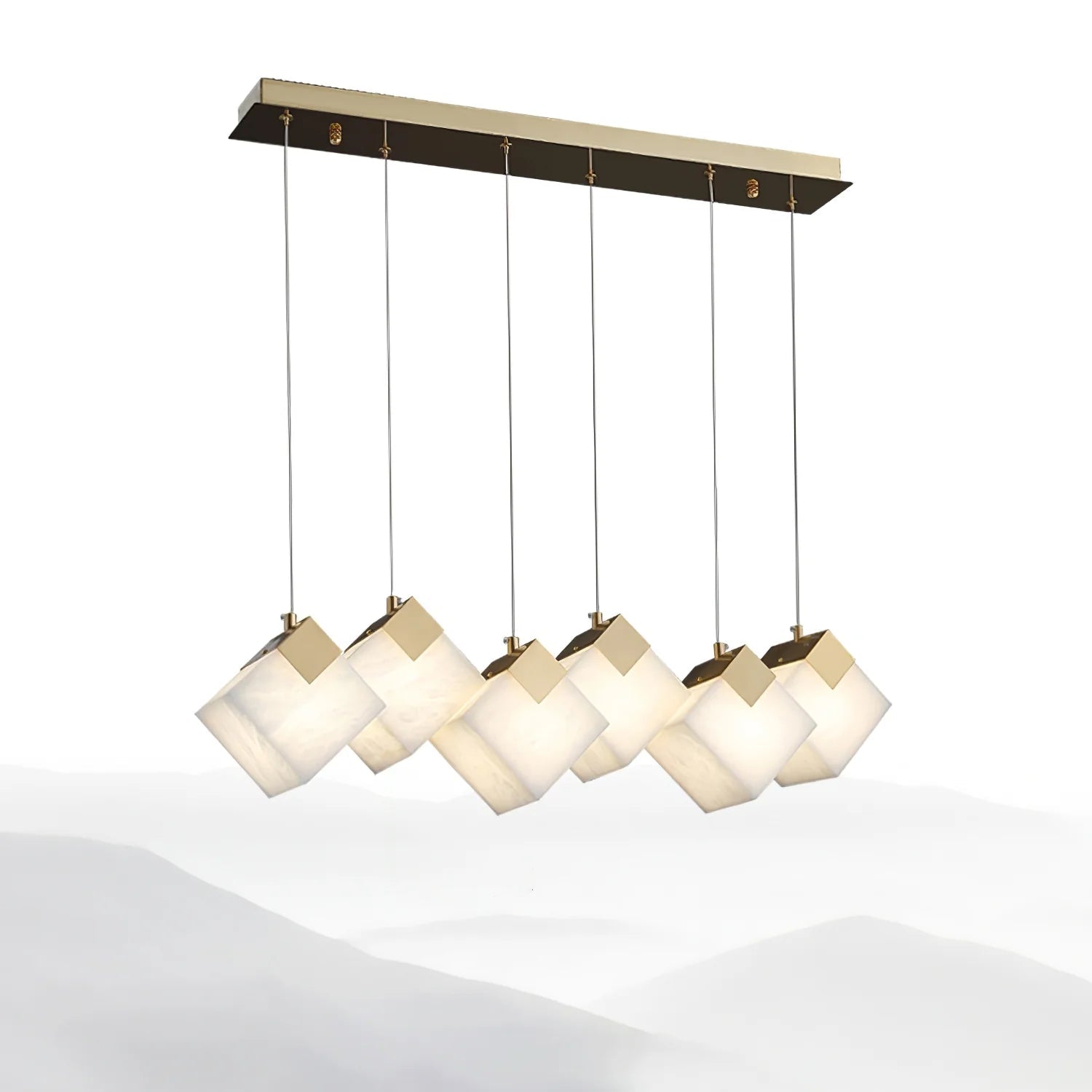 Linear Alabaster Cube Chandelier 6-Light Brass Island Pendant Light - 10-Lights ∅ 47.2" x H 3.9"Gold & WhiteBlushlighting