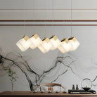 Linear Alabaster Cube Chandelier 6-Light Brass Island Pendant Light - 10-Lights ∅ 47.2" x H 3.9"Gold & WhiteBlushlighting