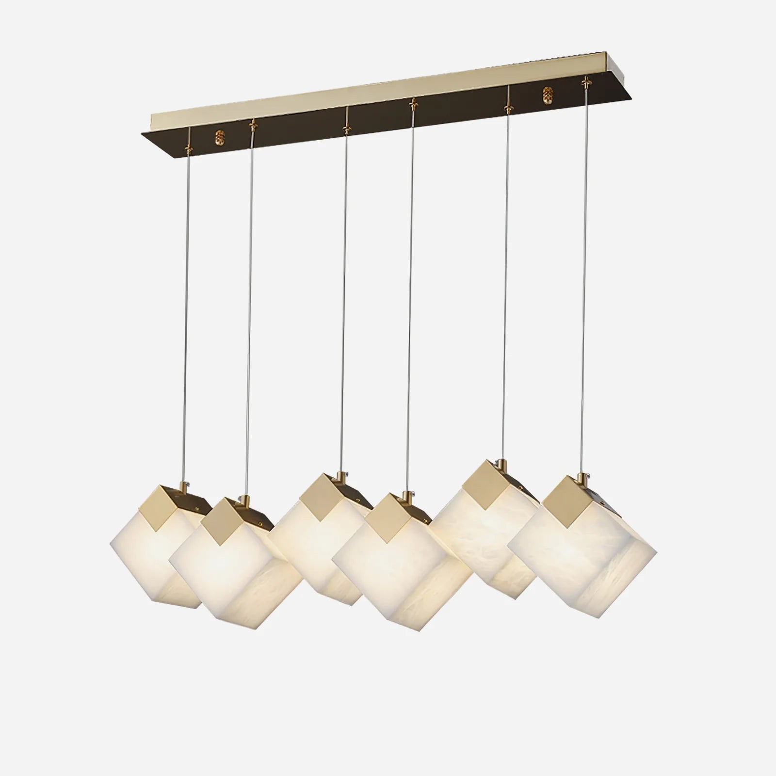 Linear Alabaster Cube Chandelier 6-Light Brass Island Pendant Light - 6-Lights ∅ 27.6" x H 3.9"Gold & WhiteBlushlighting