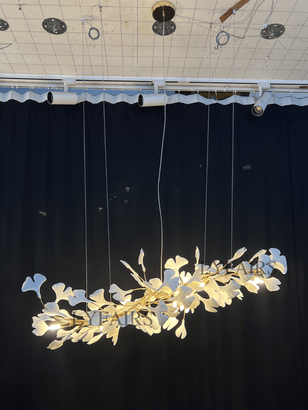 Linear Ginkgo Ceramic Chandelier for Dining Room/Kitchen Island-Chandeliers-Blushlighting-Blushlighting