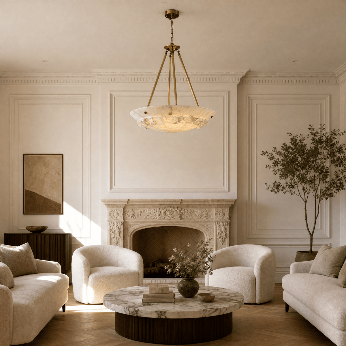 Lithmora Modern Brass Alabaster Pendant Light - D400Blushlighting