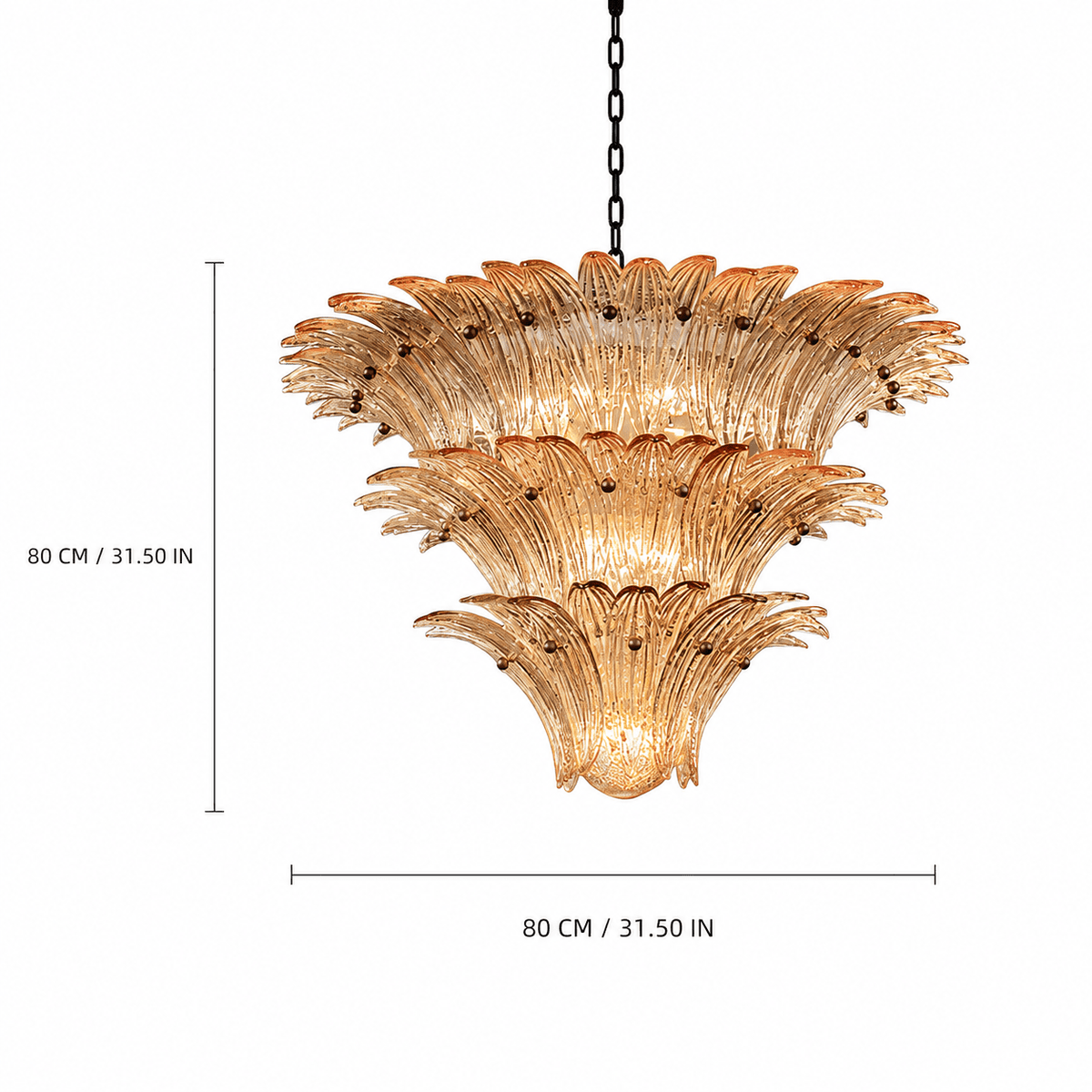 Living Room Chandelier | Sculptural Floral Glass Style | Floralys - AmberD31.5” × H31.5” (3 Tiers)Blushlighting
