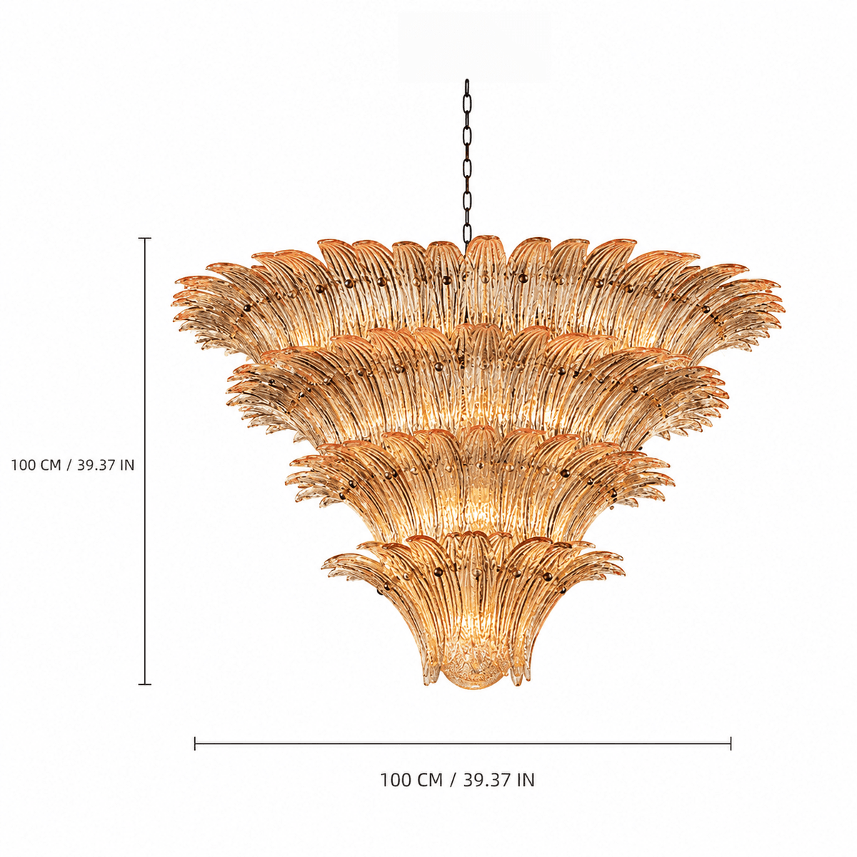 Living Room Chandelier | Sculptural Floral Glass Style | Floralys - AmberD39.4” × H39.4” (4 Tiers)Blushlighting