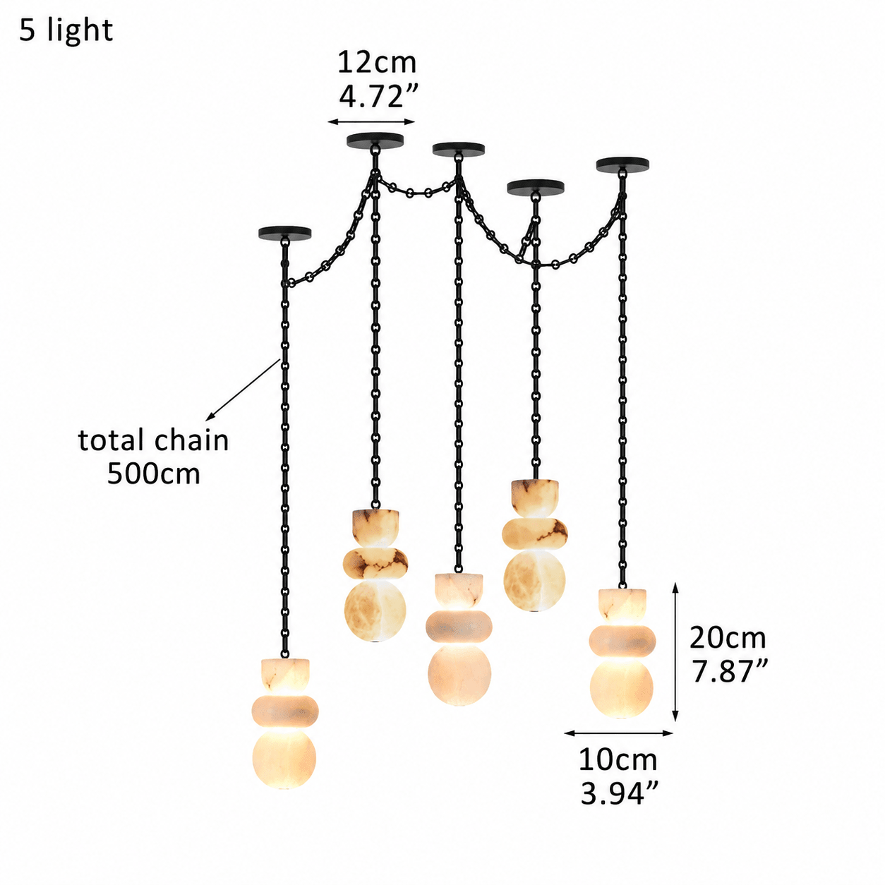 Living Room Chandelier – Sculptural Modern Aurelia - 5 Lights - D4” x H8”Blushlighting