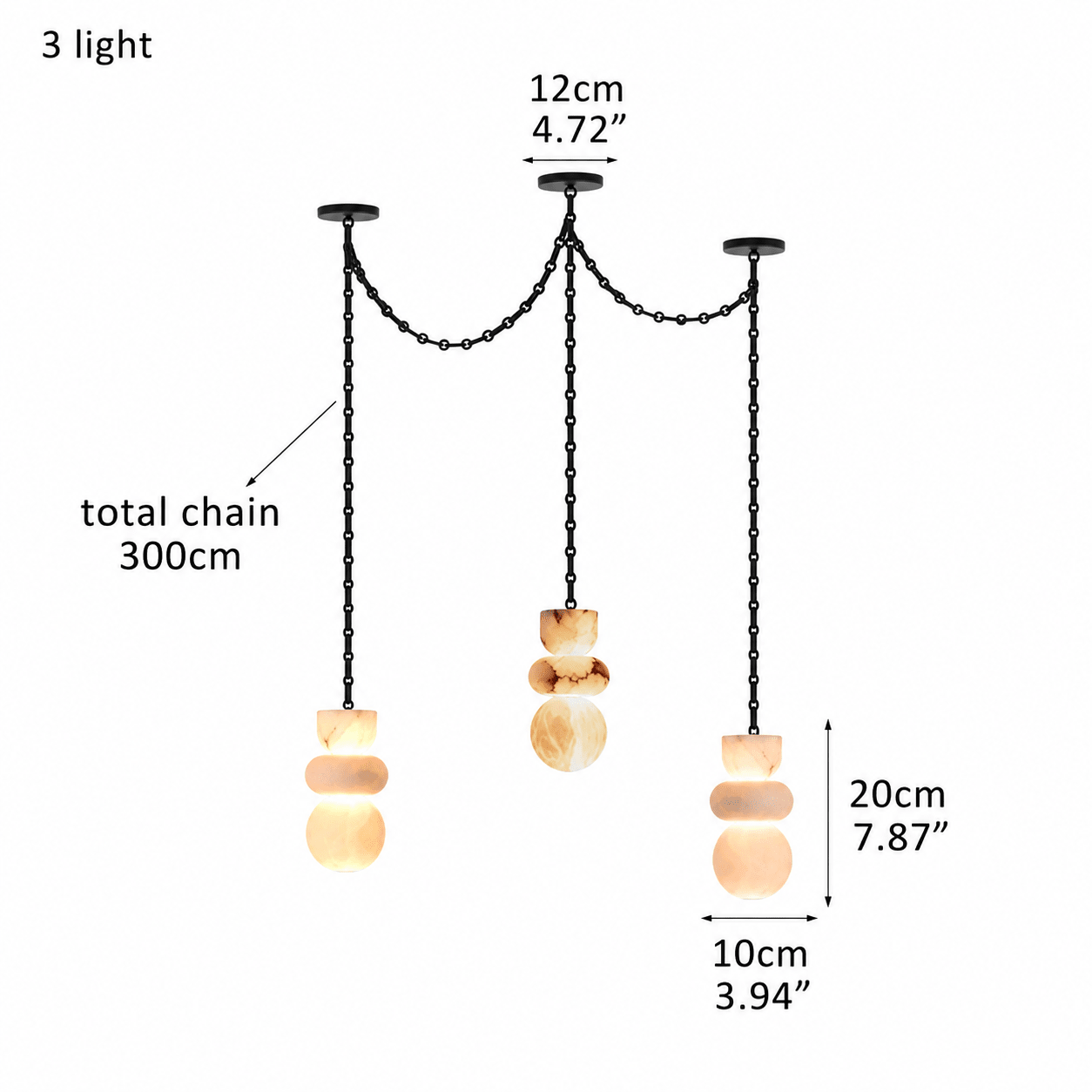 Living Room Chandelier – Sculptural Modern Aurelia - 3 Lights - D4” x H8”Blushlighting