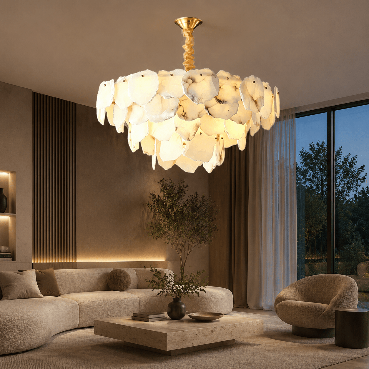 Living Room Chandelier | Spanish Alabaster French Art Deco | Celestara - Ø45 cmBlushlighting