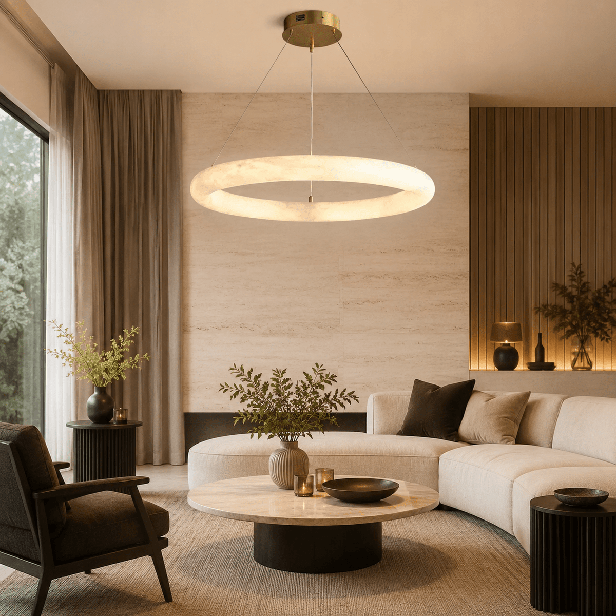 Living Room Ring Pendant | Spanish Alabaster Minimalist | Orbisara - Ø60 cmBlushlighting