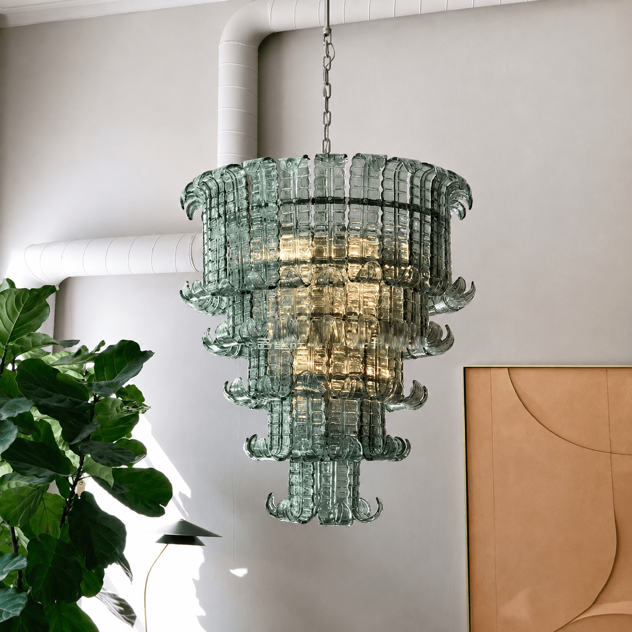 Living Room Tiered Chandelier | Murano-Style Glass | Celestine - Vintage greenBlushlighting