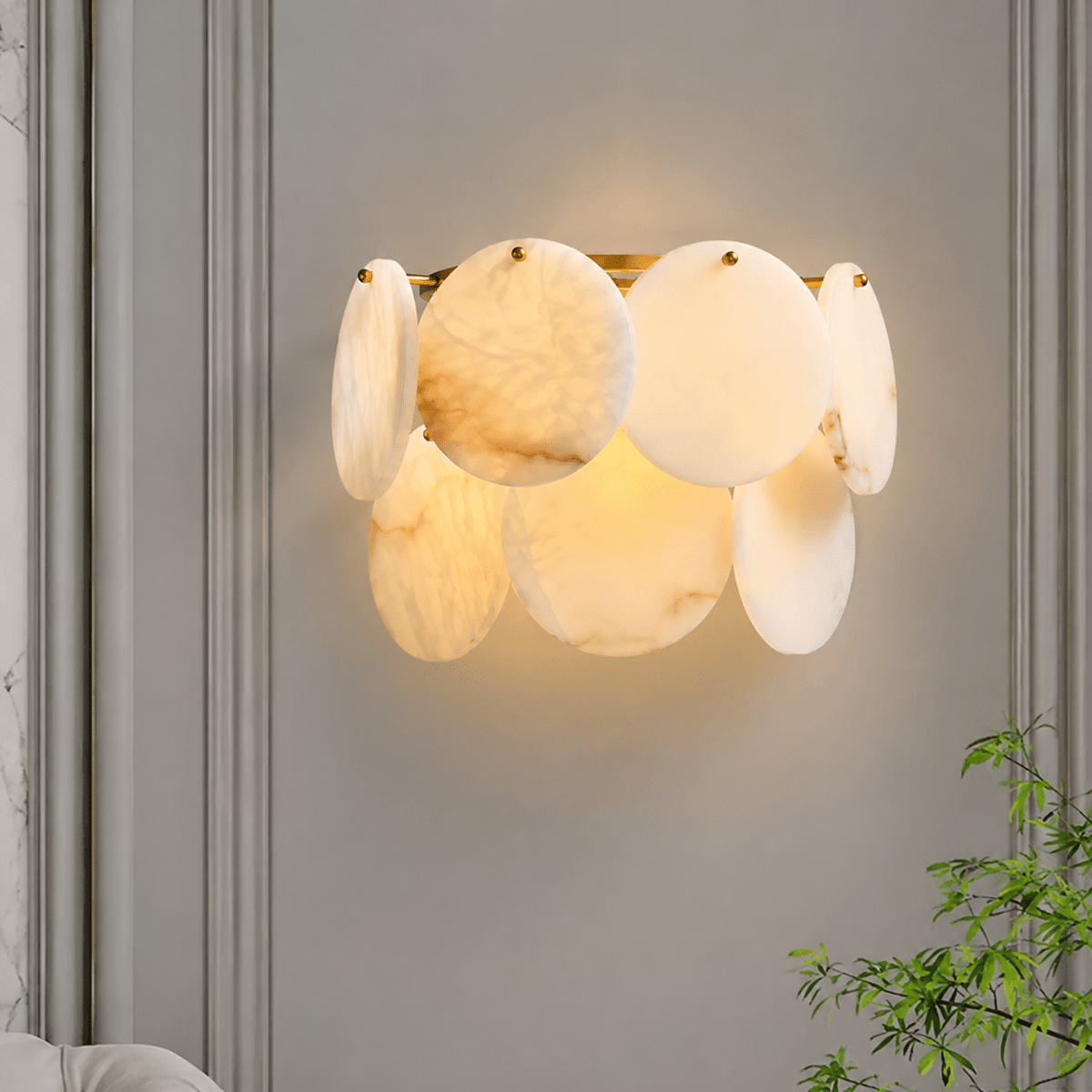 Living Room Wall Sconce | French Art Deco Spanish Alabaster | Solara - W12.60 × H10.63 × D6.69 inBlushlighting