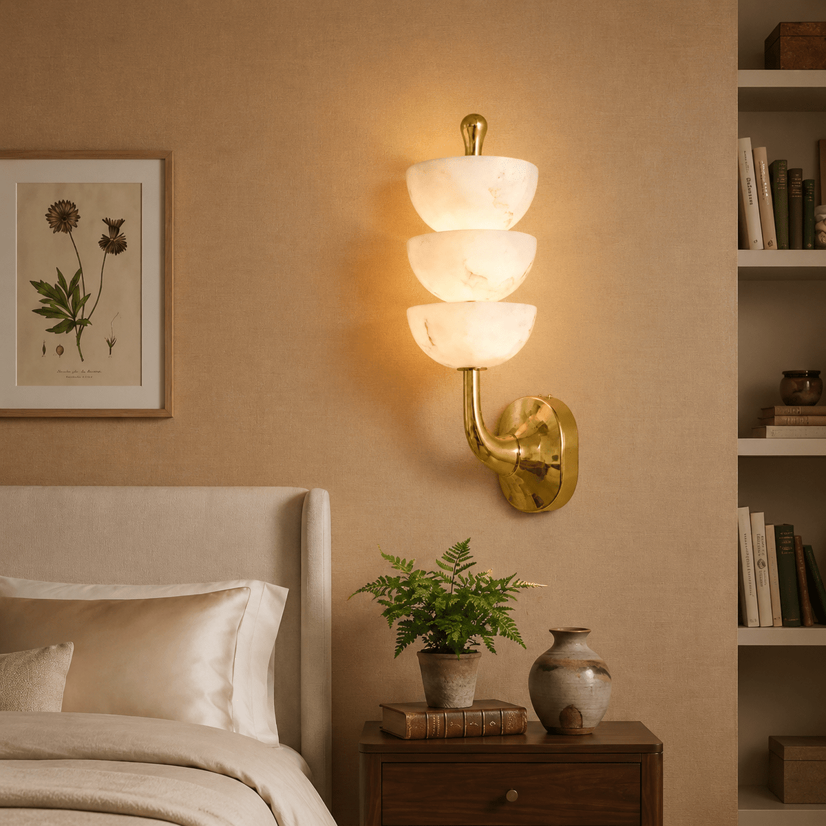 Living Room Wall Sconce | Spanish Alabaster Mid-Century Modern | Calista - W5.71 × H22.44 × D6.10 inBlushlighting