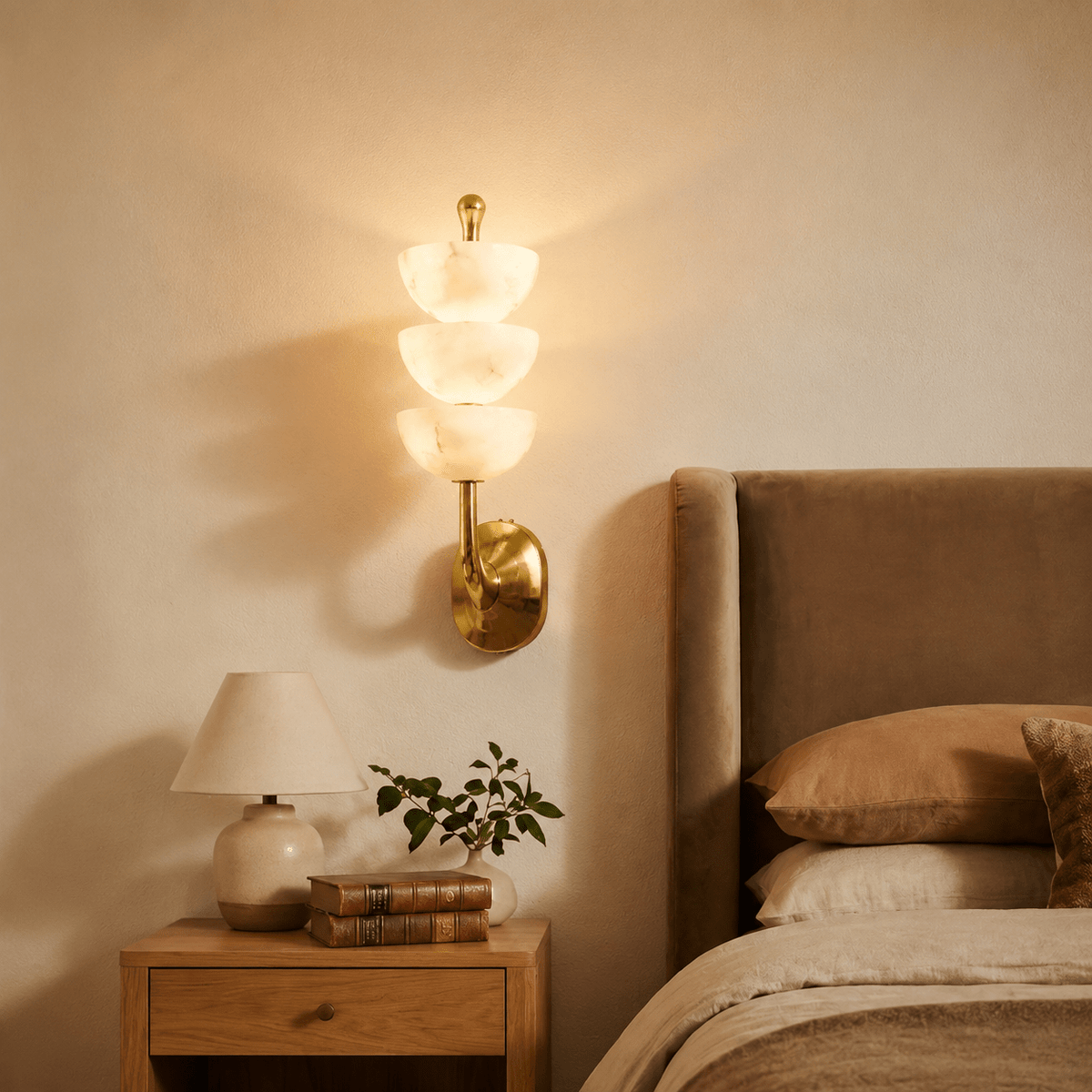 Living Room Wall Sconce | Spanish Alabaster Mid-Century Modern | Calista - W5.71 × H22.44 × D6.10 inBlushlighting