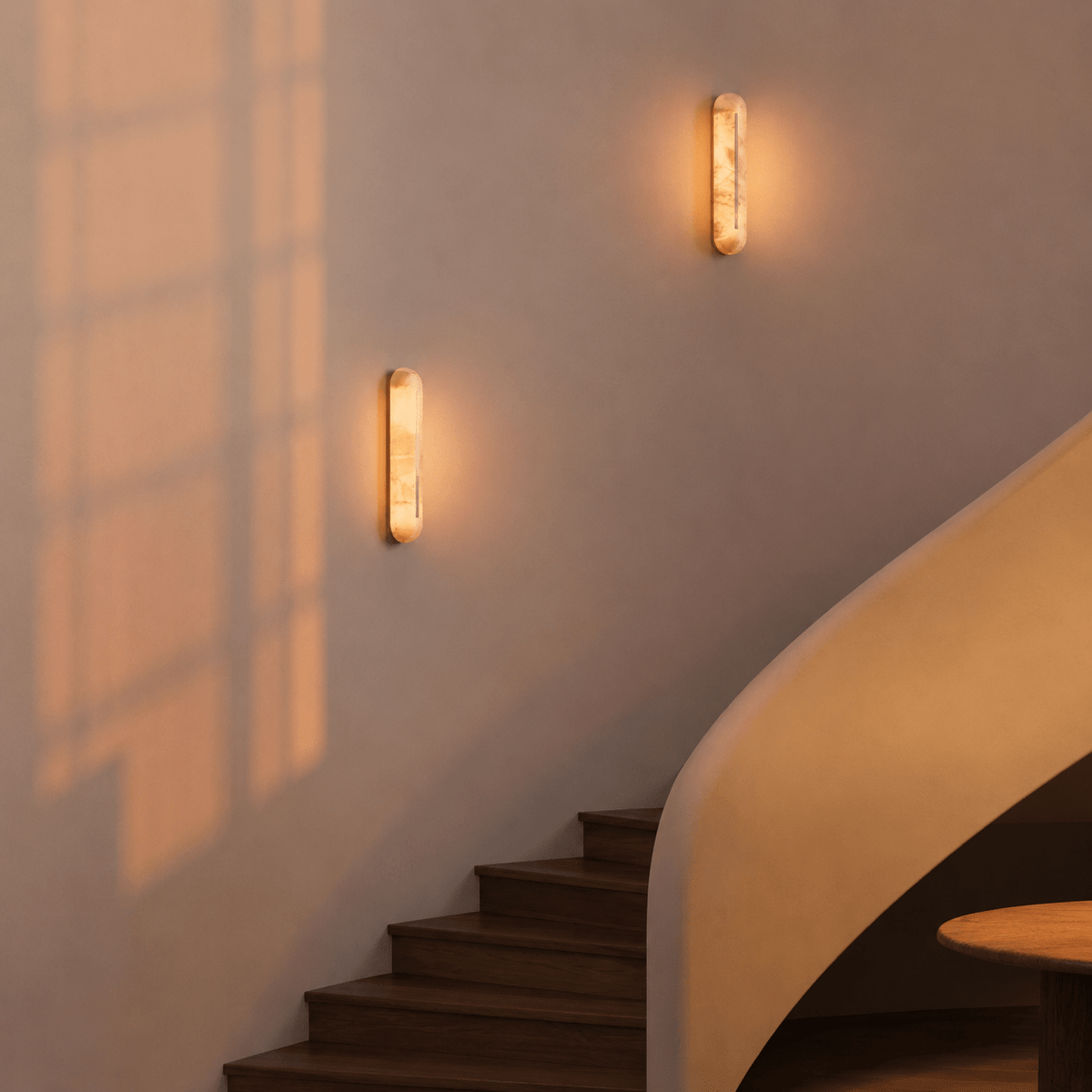 Living Room Wall Sconce | Spanish Alabaster Minimalist | Valora - W3.94 × H18.11 inBlushlighting