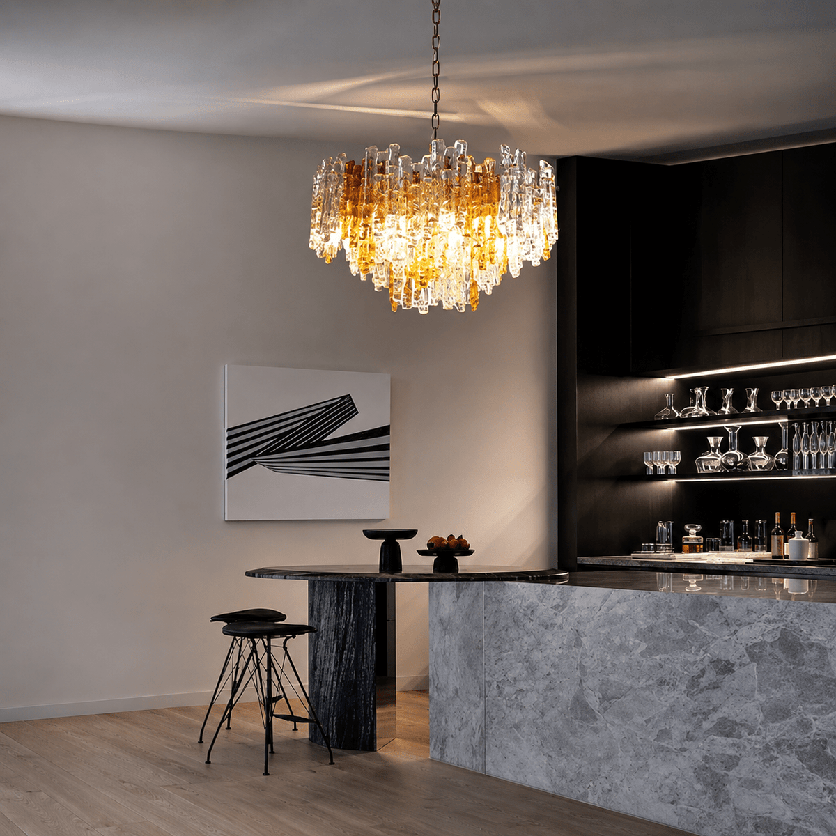 Living Room/Bedroom Chandelier – Artisan Murano Style Glacier Ember - 13.3 in / 6-LightBlushlighting