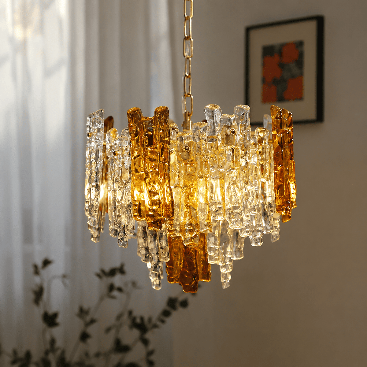 Living Room/Bedroom Chandelier – Artisan Murano Style Glacier Ember - 13.3 in / 6-LightBlushlighting