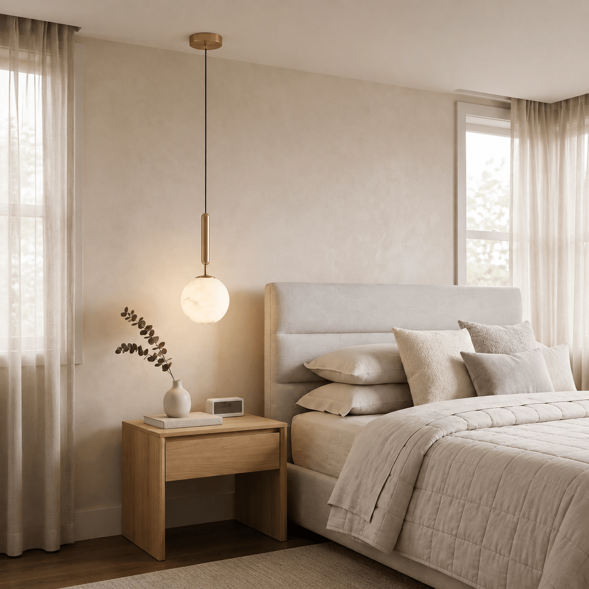Living Room/Bedroom Mini Pendant Light – Modern Alabaster Solenne - 5.9" Dia x 12.6" HBlushlighting