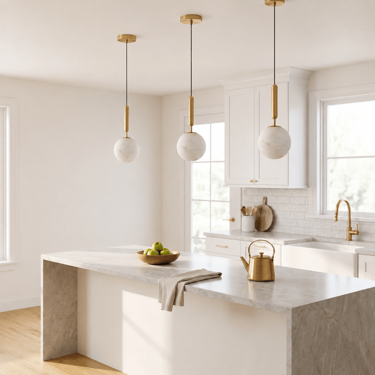 Living Room/Bedroom Mini Pendant Light – Modern Alabaster Solenne - 5.9" Dia x 12.6" HBlushlighting
