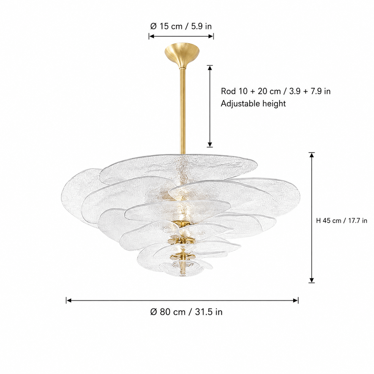 Living Room/Dining Room Chandelier – Artisan Murano Style Petal Cascade - ClearØ80 cm / 16 LightsBlushlighting