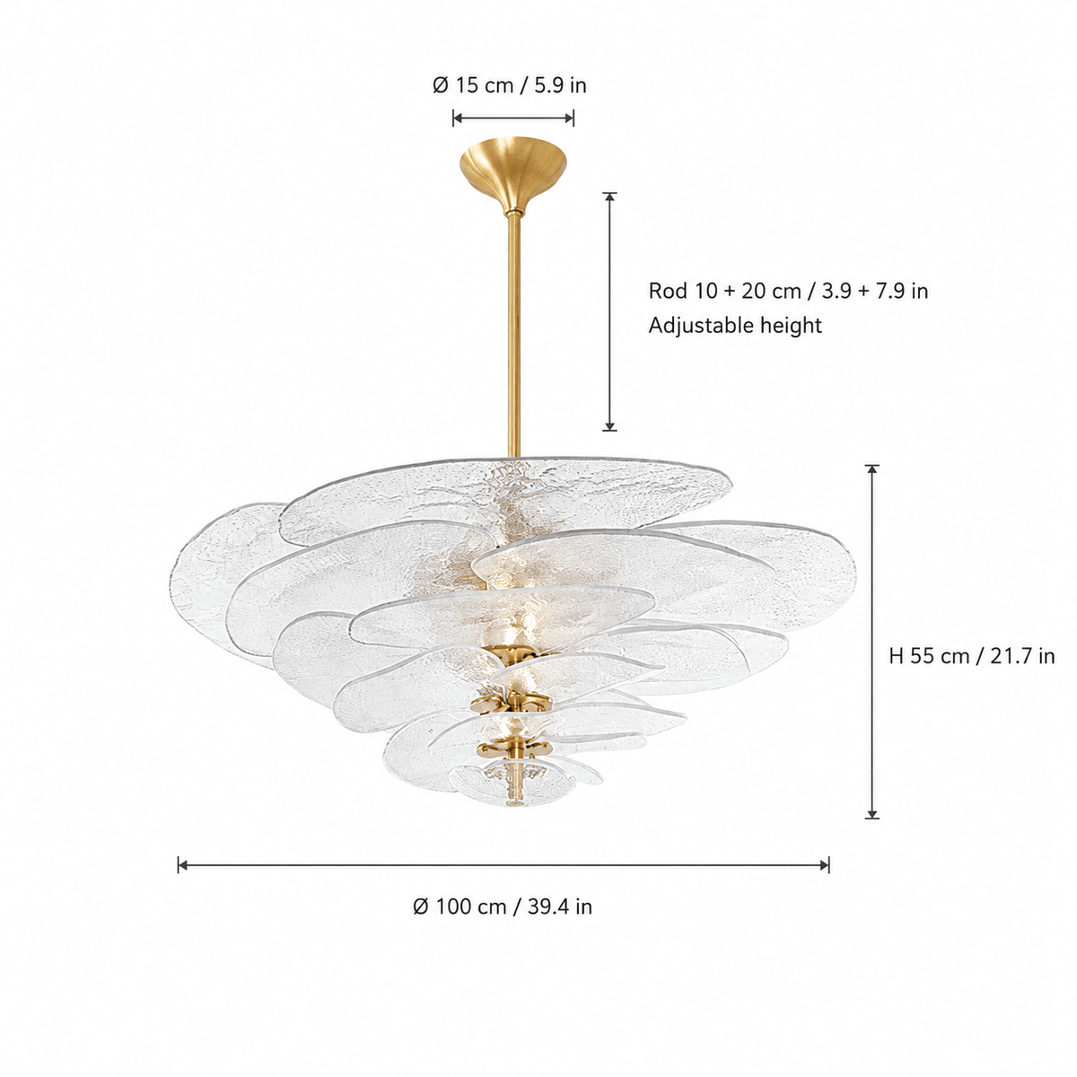 Living Room/Dining Room Chandelier – Artisan Murano Style Petal Cascade - ClearØ100 cm / 20 LightsBlushlighting