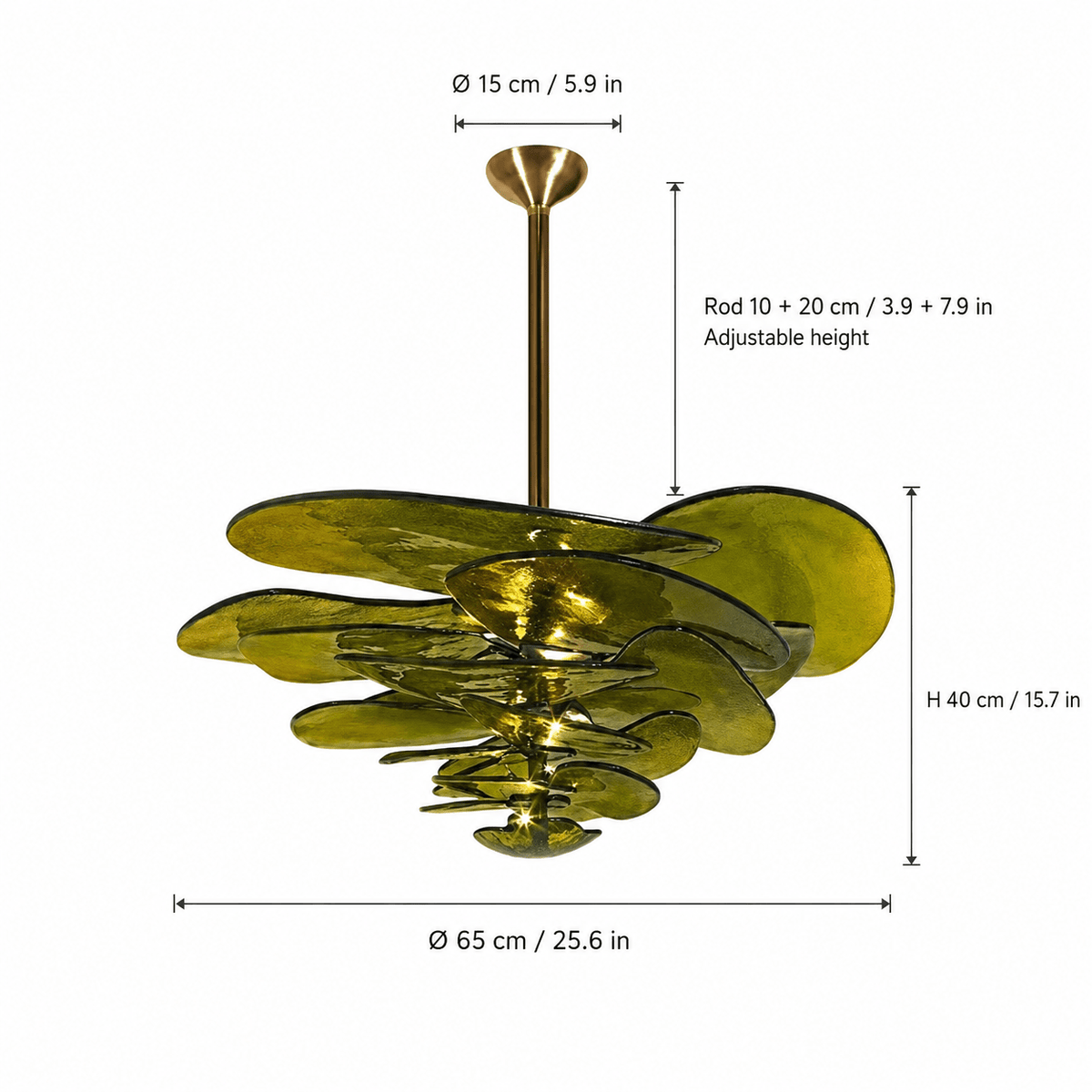 Living Room/Dining Room Chandelier – Artisan Murano Style Petal Cascade - Dark GreenØ65 cm / 12 LightsBlushlighting