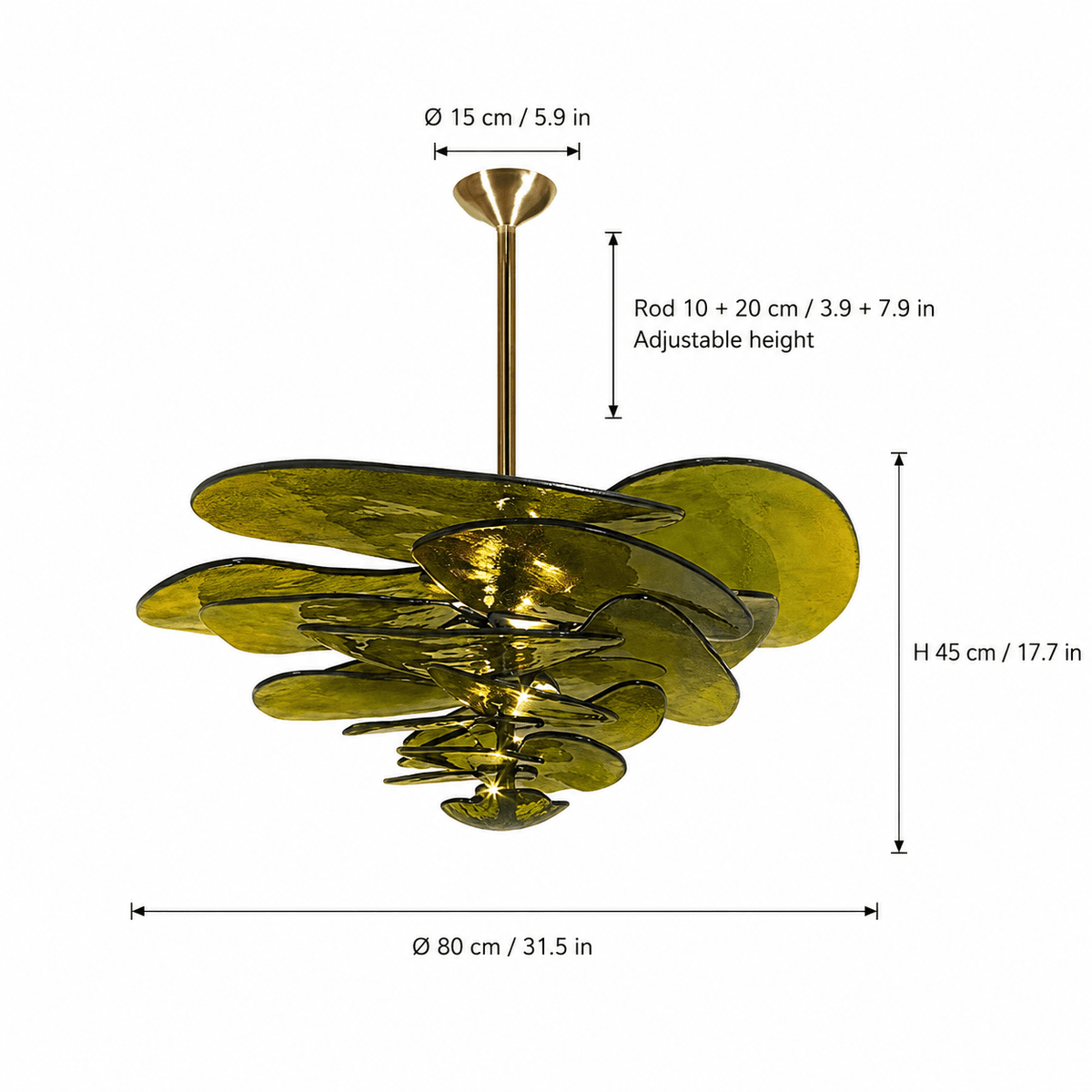 Living Room/Dining Room Chandelier – Artisan Murano Style Petal Cascade - Dark GreenØ80 cm / 16 LightsBlushlighting