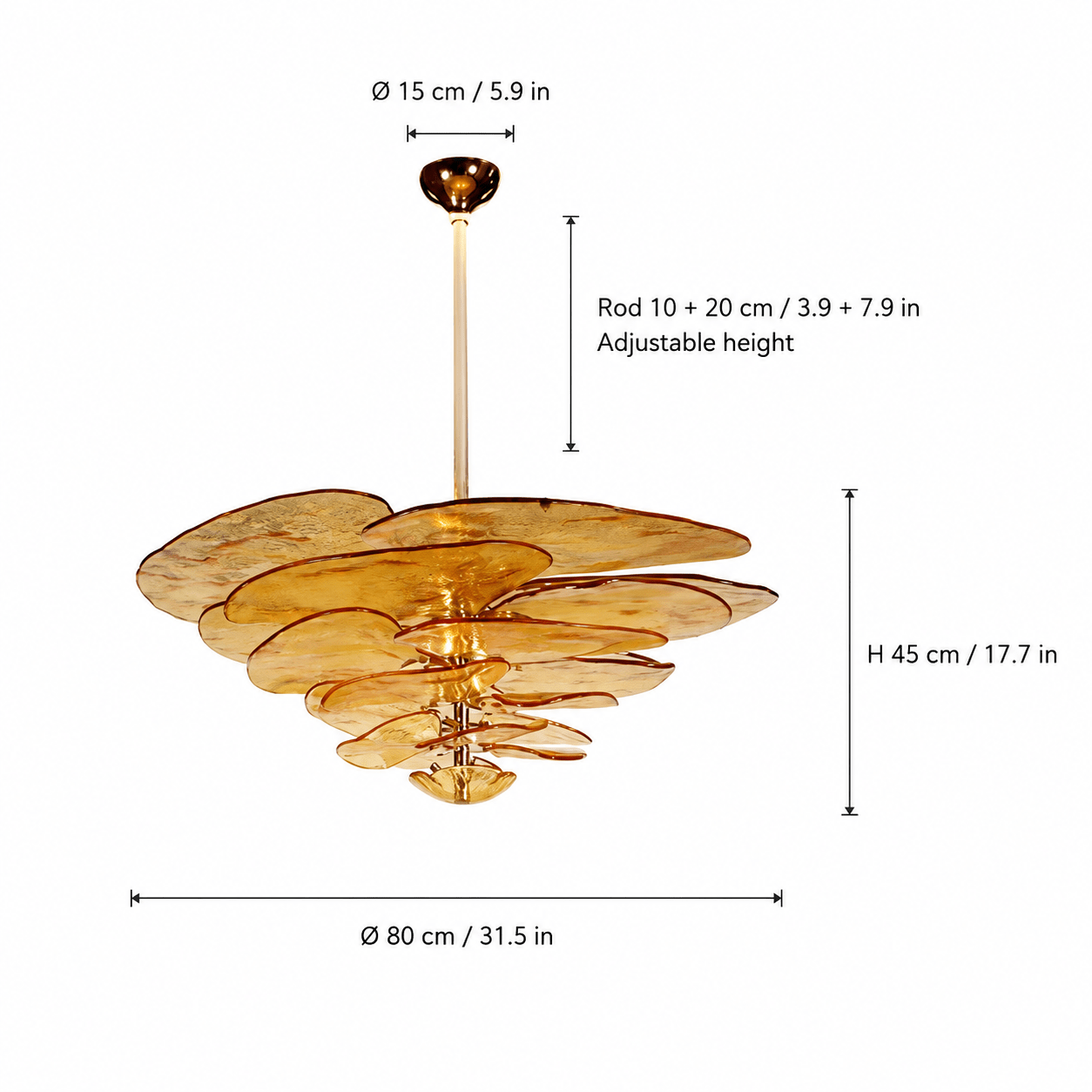Living Room/Dining Room Chandelier – Artisan Murano Style Petal Cascade - AmberØ80 cm / 16 LightsBlushlighting