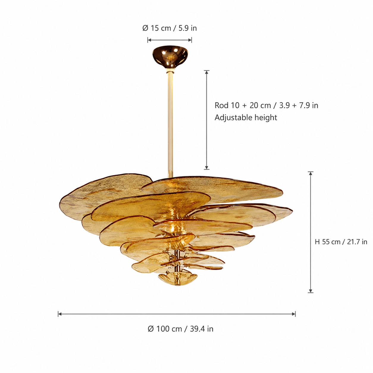 Living Room/Dining Room Chandelier – Artisan Murano Style Petal Cascade - AmberØ100 cm / 20 LightsBlushlighting
