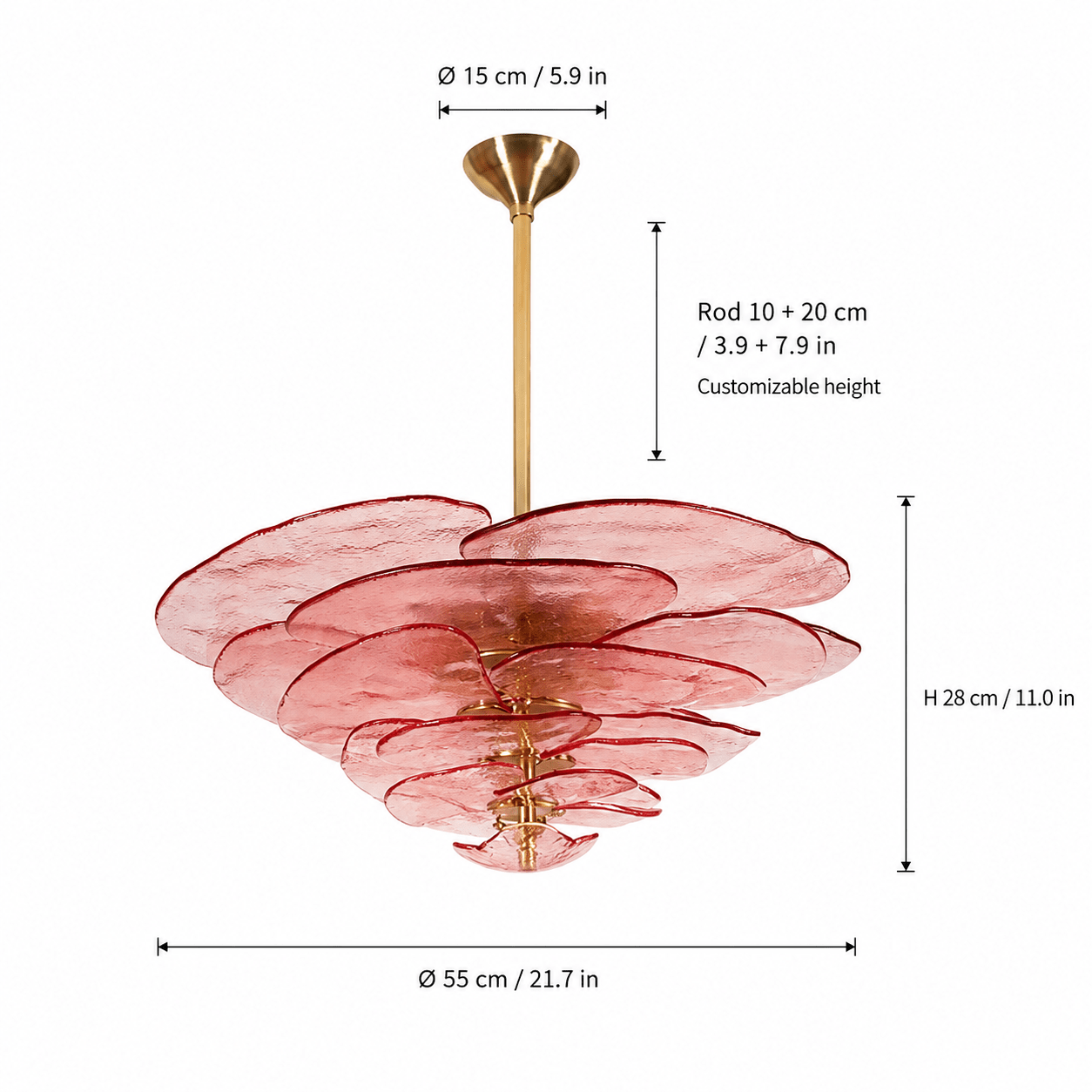 Living Room/Dining Room Chandelier – Artisan Murano Style Petal Cascade - PinkØ55 cm / 8 LightsBlushlighting