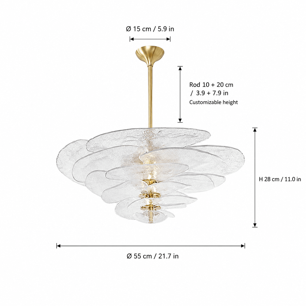 Living Room/Dining Room Chandelier – Artisan Murano Style Petal Cascade - ClearØ55 cm / 8 LightsBlushlighting