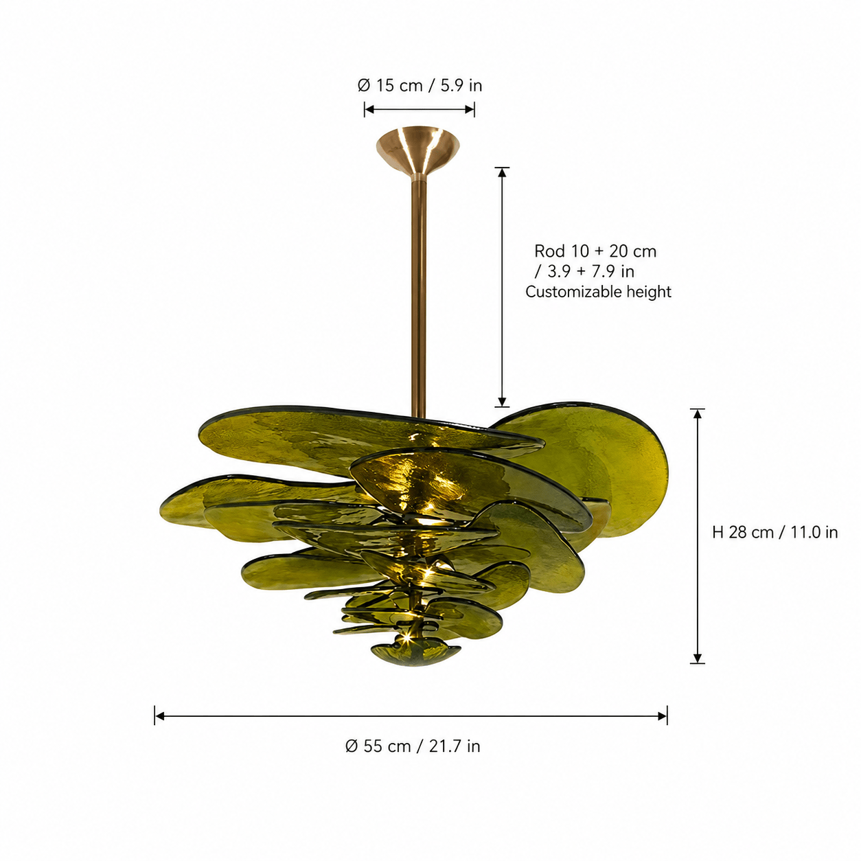 Living Room/Dining Room Chandelier – Artisan Murano Style Petal Cascade - Dark GreenØ55 cm / 8 LightsBlushlighting