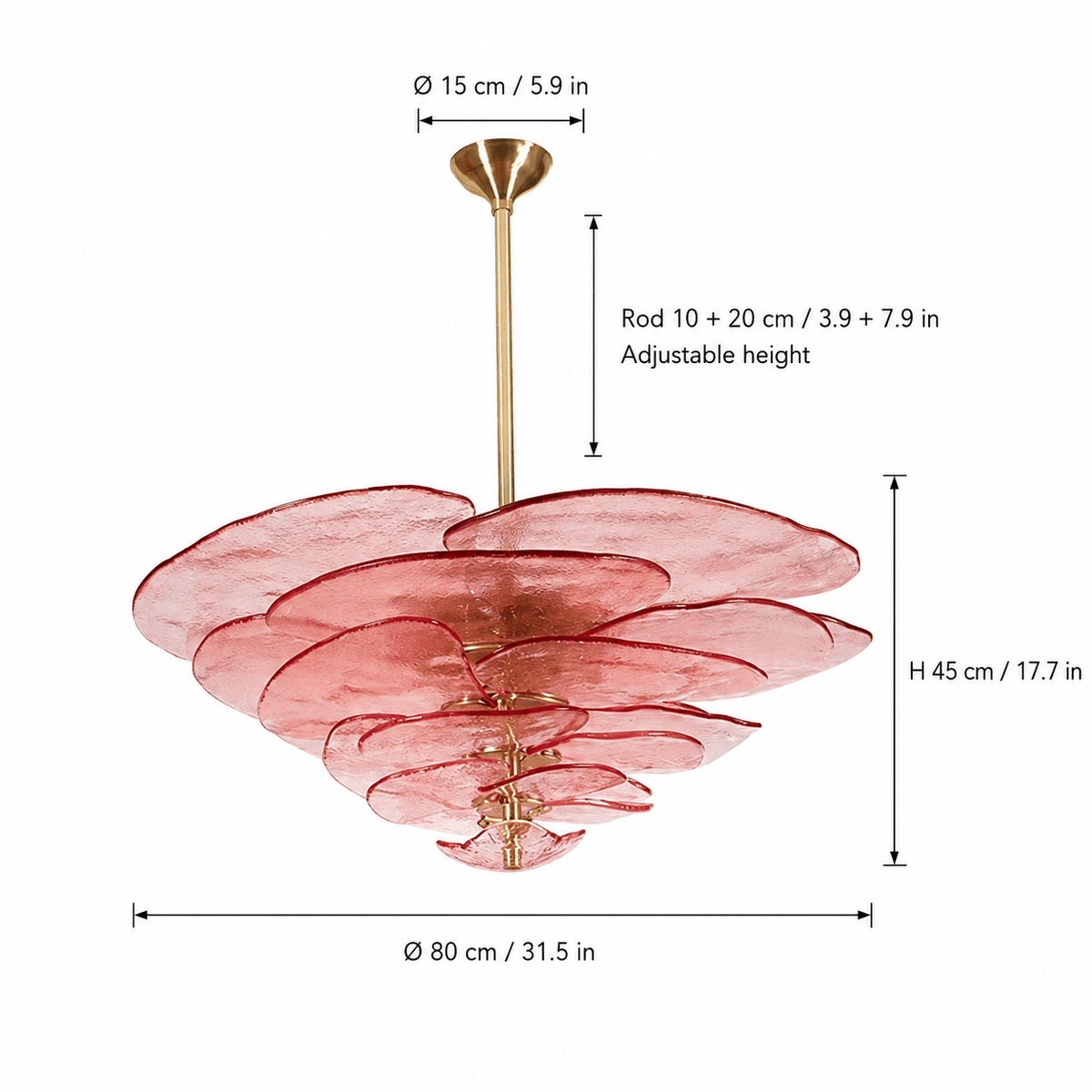 Living Room/Dining Room Chandelier – Artisan Murano Style Petal Cascade - PinkØ80 cm / 16 LightsBlushlighting