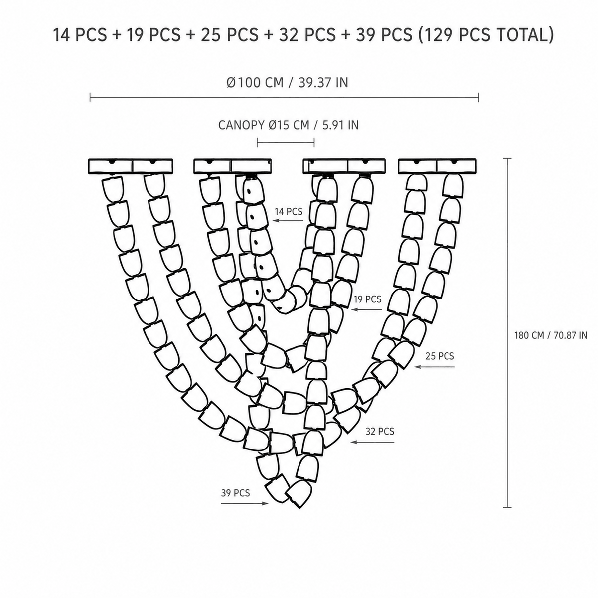 Living Room/Stairwell Chandelier – Modern Crystal Versailles Veil - 39.4 × 70.9 in / 129-Light / 5-TierBlushlighting